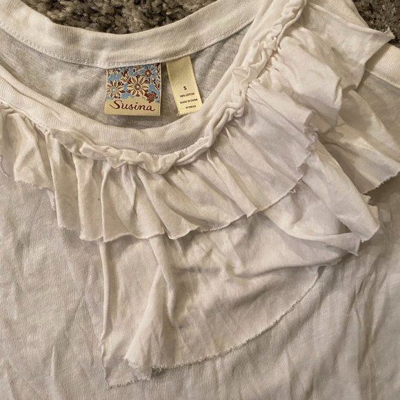 EUC Susina White Ruffle Tank Top Sz S - Picture 3 of 5